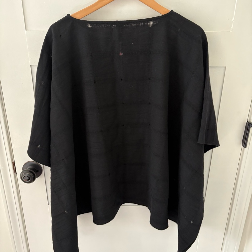 Eileen Fisher Wool Gauze Grid Poncho Black. One Size. - Picture 6 of 12